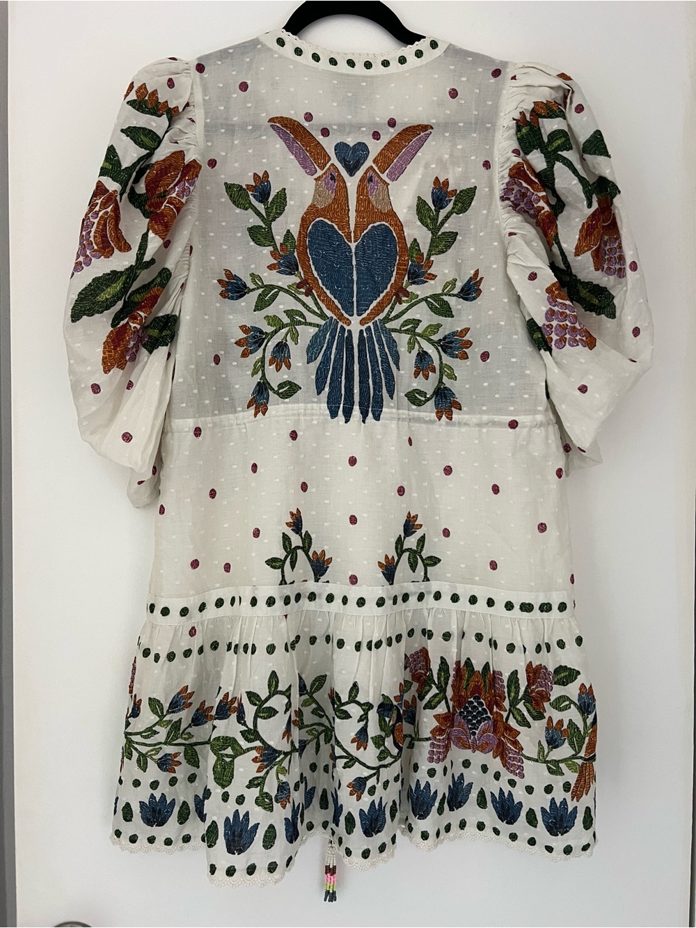 FARM Rio White Floral Embroidered Puff-Sleeve Mini Dress - Picture 2 of 3